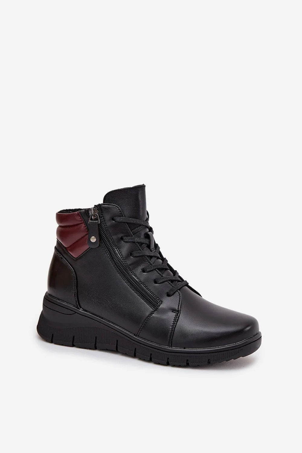 bottines femme Vinceza cuir naturel noir montantes lacets zippée col rembourré bordeaux bout arrondi talon compensé