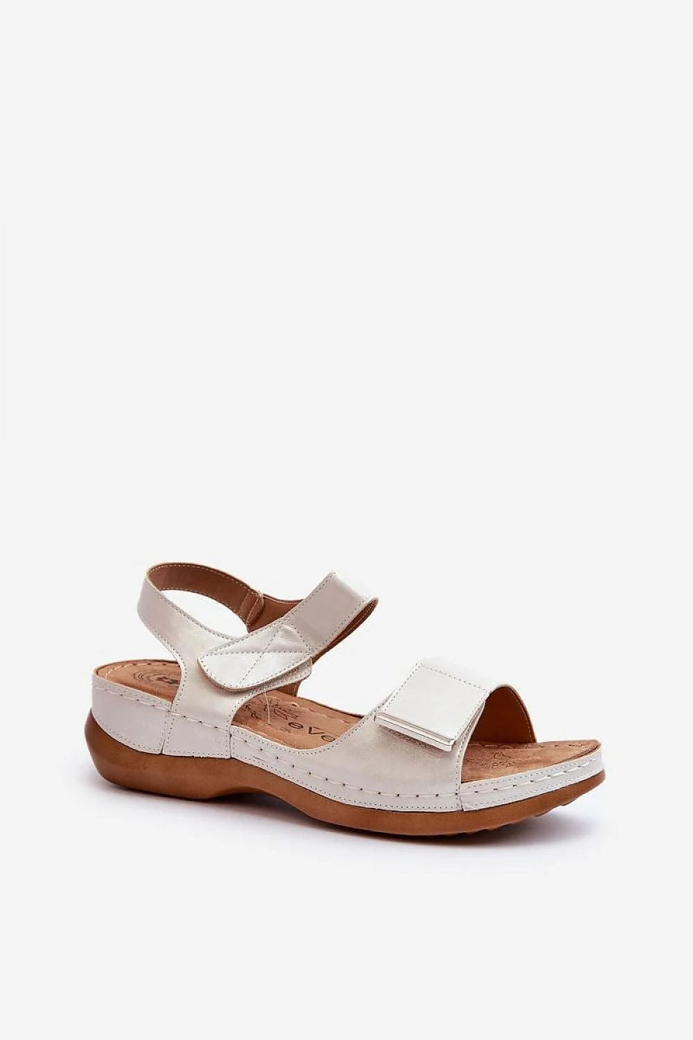Sandales femmes style moderne élégant cuir artificiel beige semelle marron Velcro fermeture confortable