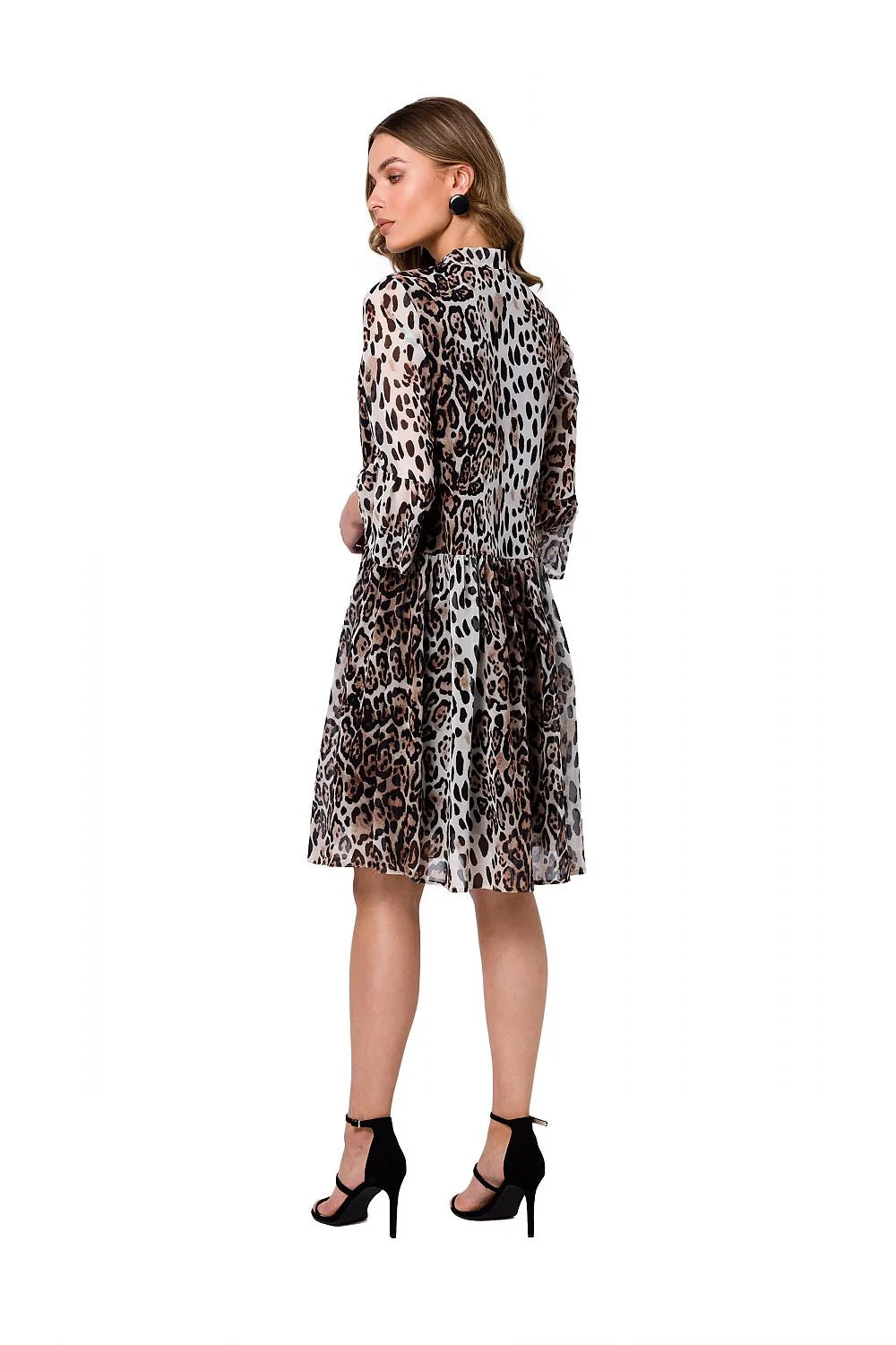 Robe de jour style animal imprimé léopard manches longues taille ajustable polyester doublée femme
