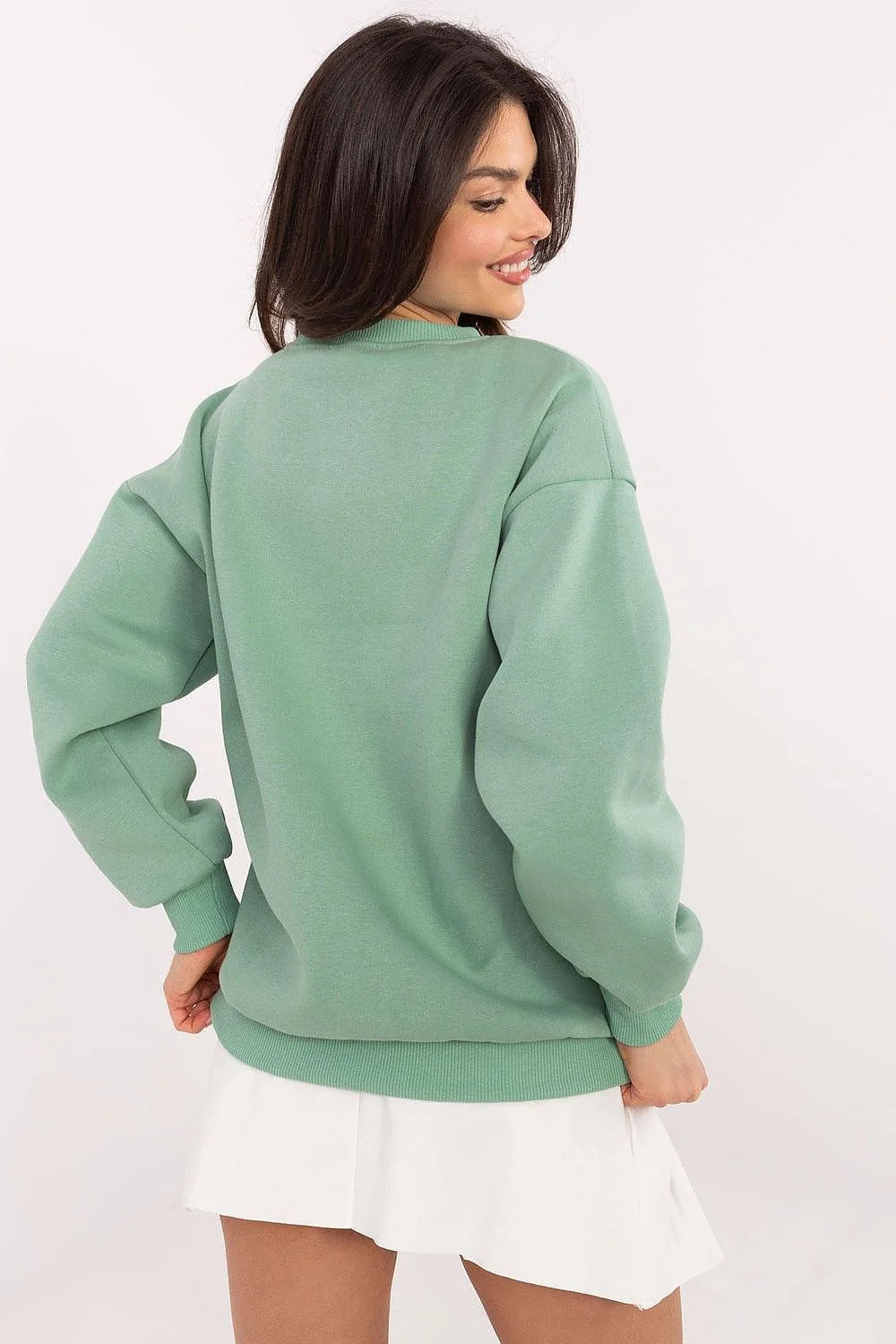 Sweatshirt Harvard Logo Vert Pastel Manches Longues Coupe Oversize Jupe Plissée Blanche Ensemble Vêtements Femme Style Preppy Casual