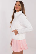 Veste Italy Moda Femme Coupe Ajustée Col Montant Tissu Nylon Matelassé Motifs Lisses Printemps Automne Hiver Poches Zippées Fermeture Éclair