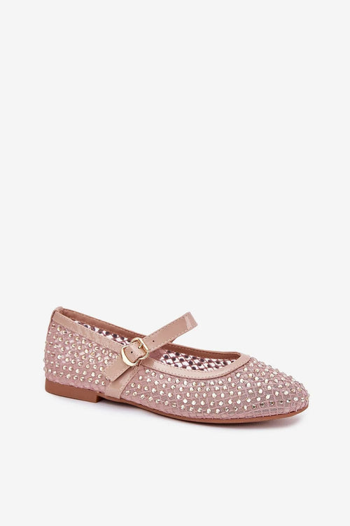 ballerines femme rose poudré strass brillante empeigne tressée bout rond talon plat mary jane bride réglable boucle dorée
