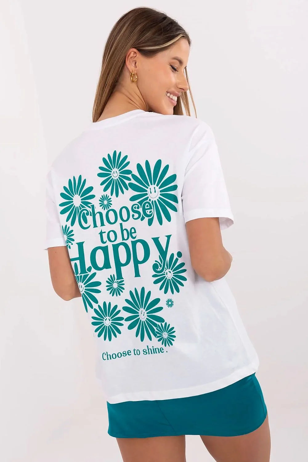 T-shirt et jupe femme en coton et satin turquoise tunique Casual Choose to Shine floral