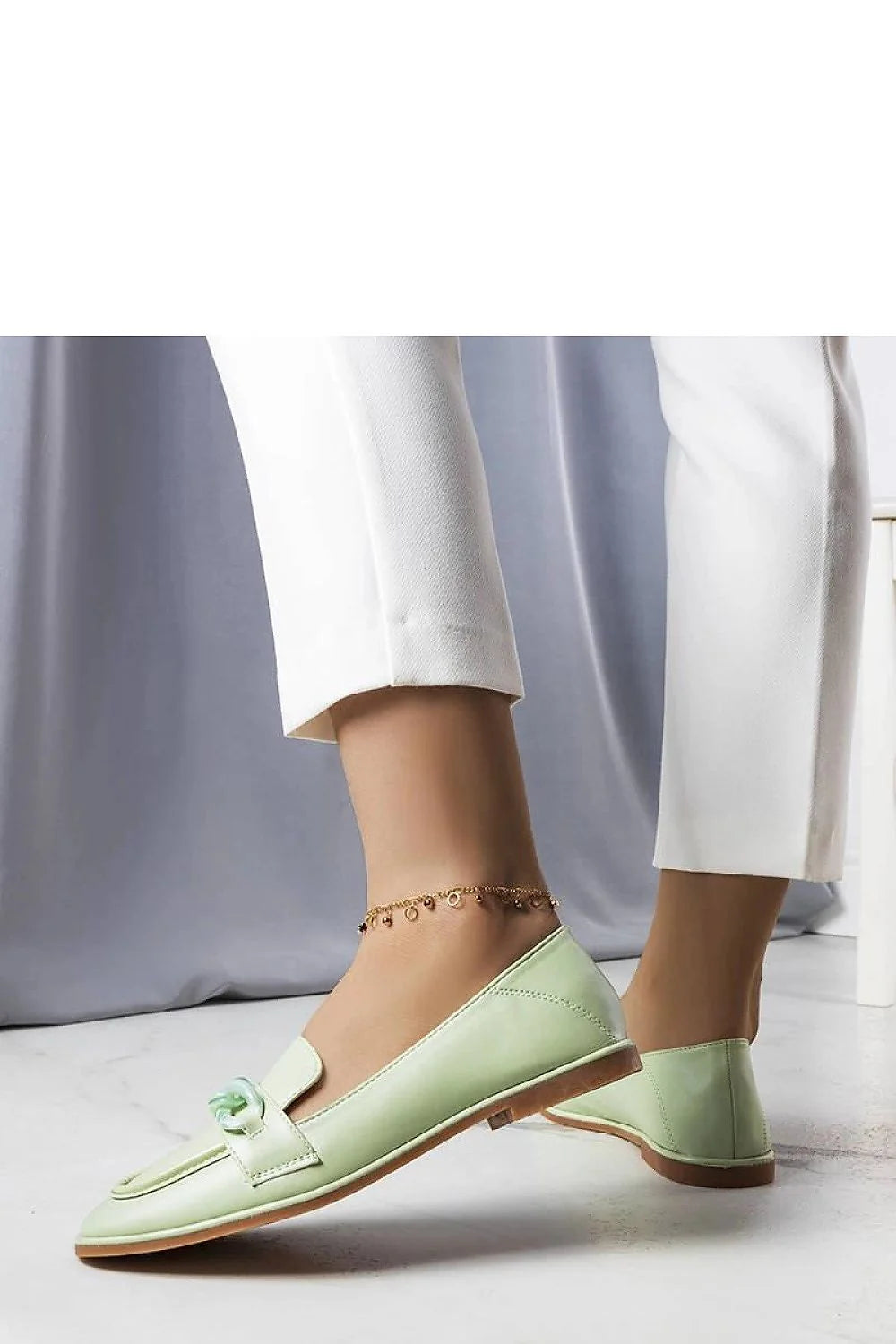 Moccasins Solea femme élégance confort cuir écologique chaîne chaussures printemps été vert pastel style moderne
