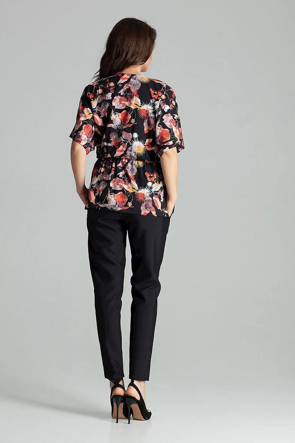 chemisier ample beige Lenitif manches kimono col V cachecoeur élégant tendance femme moderne fluide taille élastique fronces crêpe casualchic blousant