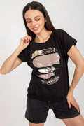 Chemisier femme design artistique coton élasthanne motifs plumes dorés nude encolure ronde manches courtes casual