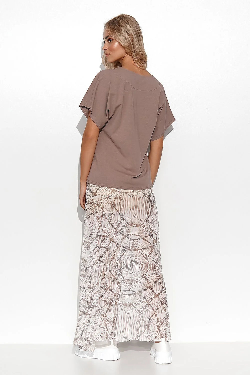 Chemisier Makadamia pour femme en coton taupe style classique décontracté coupe boxy col V manches courtes