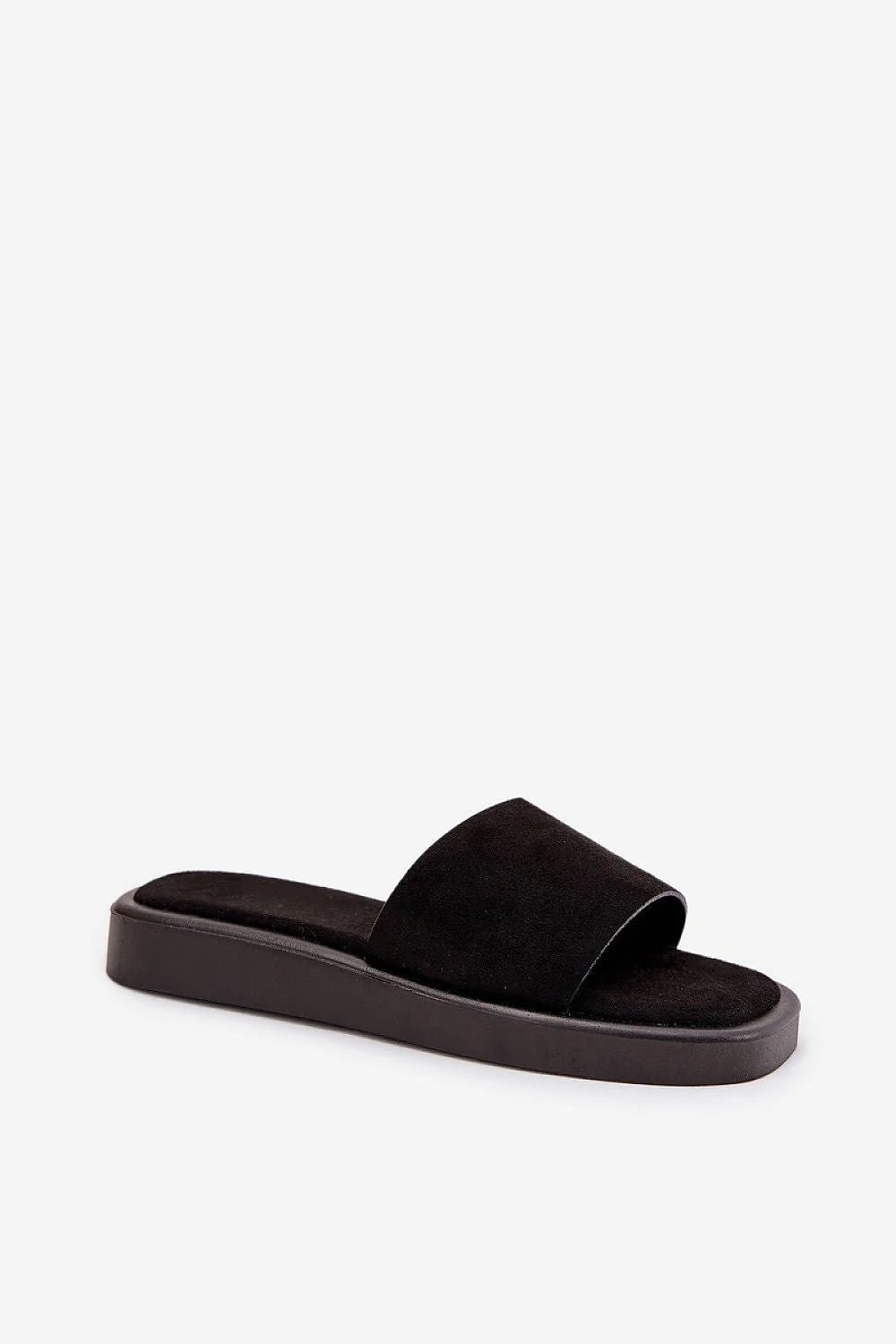 sandales femme suédine écologique noires bride large ouverte bout découvert plateforme 25mm semelle mousse légère amorti confortable minimaliste