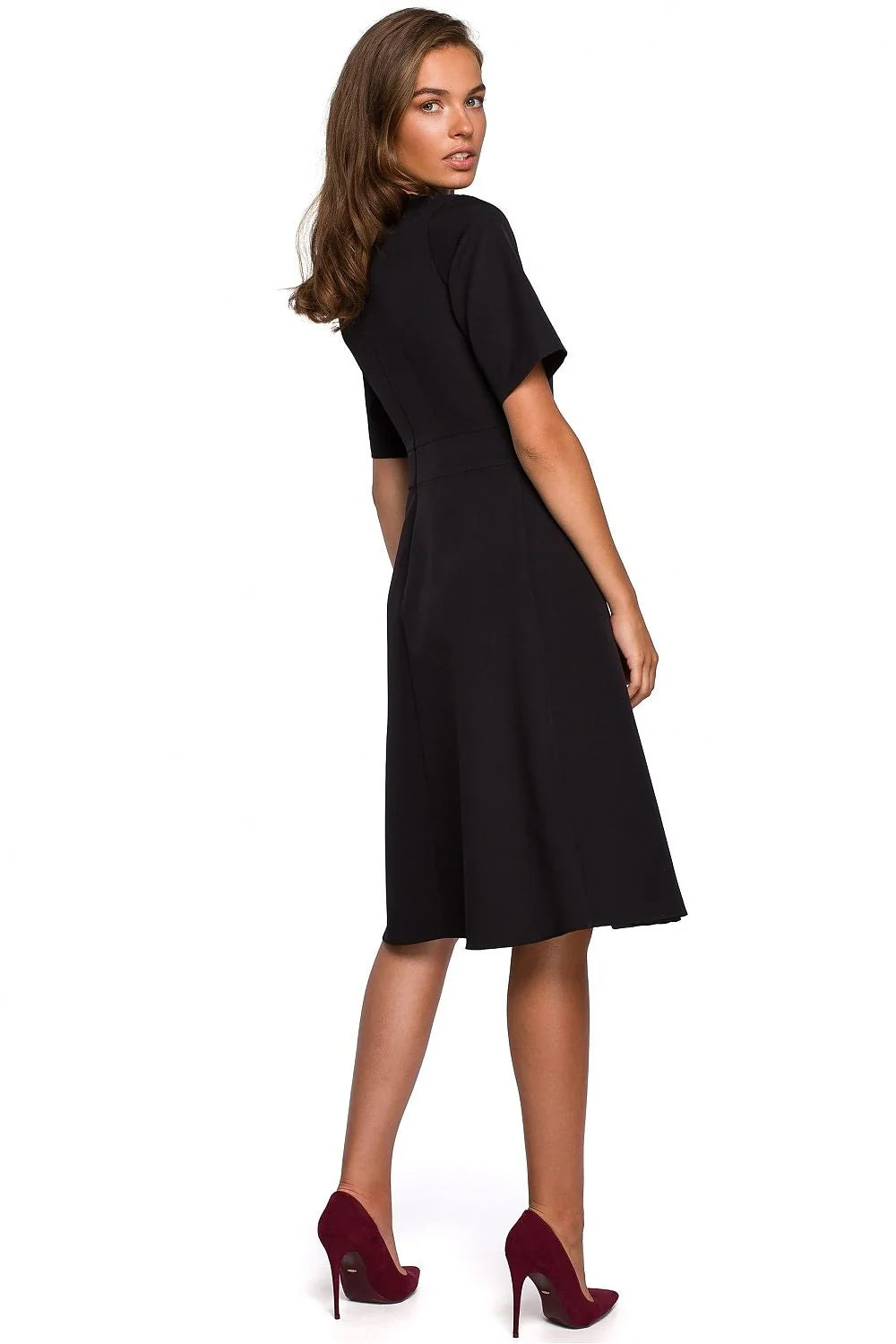 Robe élégante polyester rouge vif fit and flare manches mi-longues pour occasions formelles féminines
