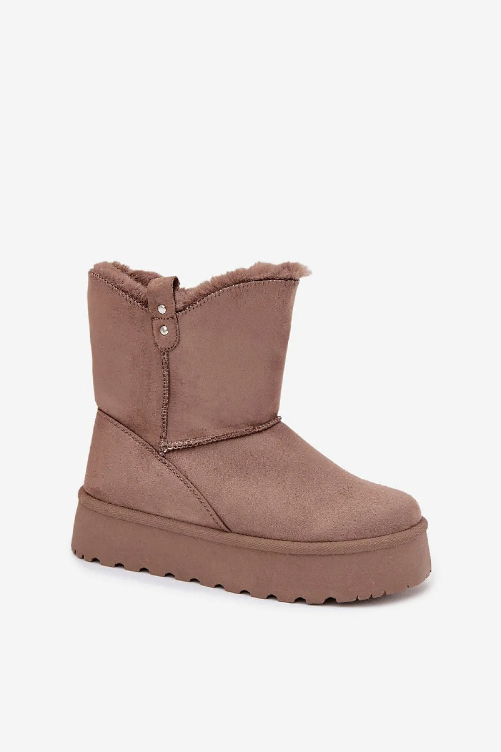 bottes neige femme suédine écologique taupe fourrées fourrure doublure chaudes confortables plateformes épaisses crantées montantes cheville urbaines