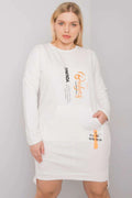 Robe sweat coton décontractée blanc cassé manches longues imprimé texte pour style urbain moderne
