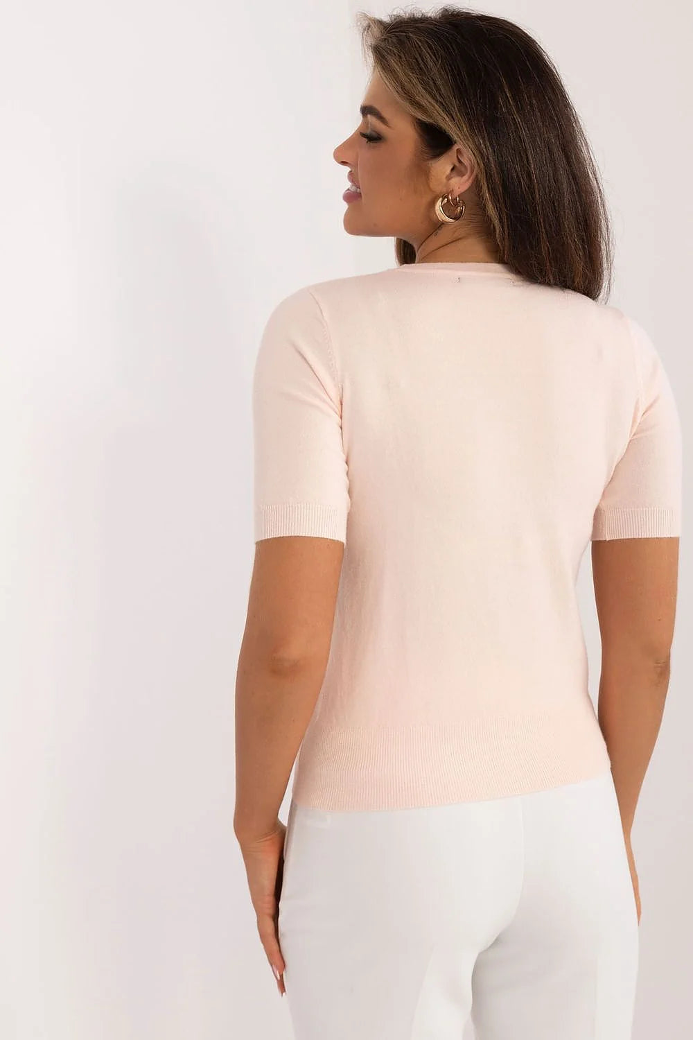 Haut féminin décontracté manches courtes viscose élasthanne rose nude ajusté col rond élégant femmes été printemps