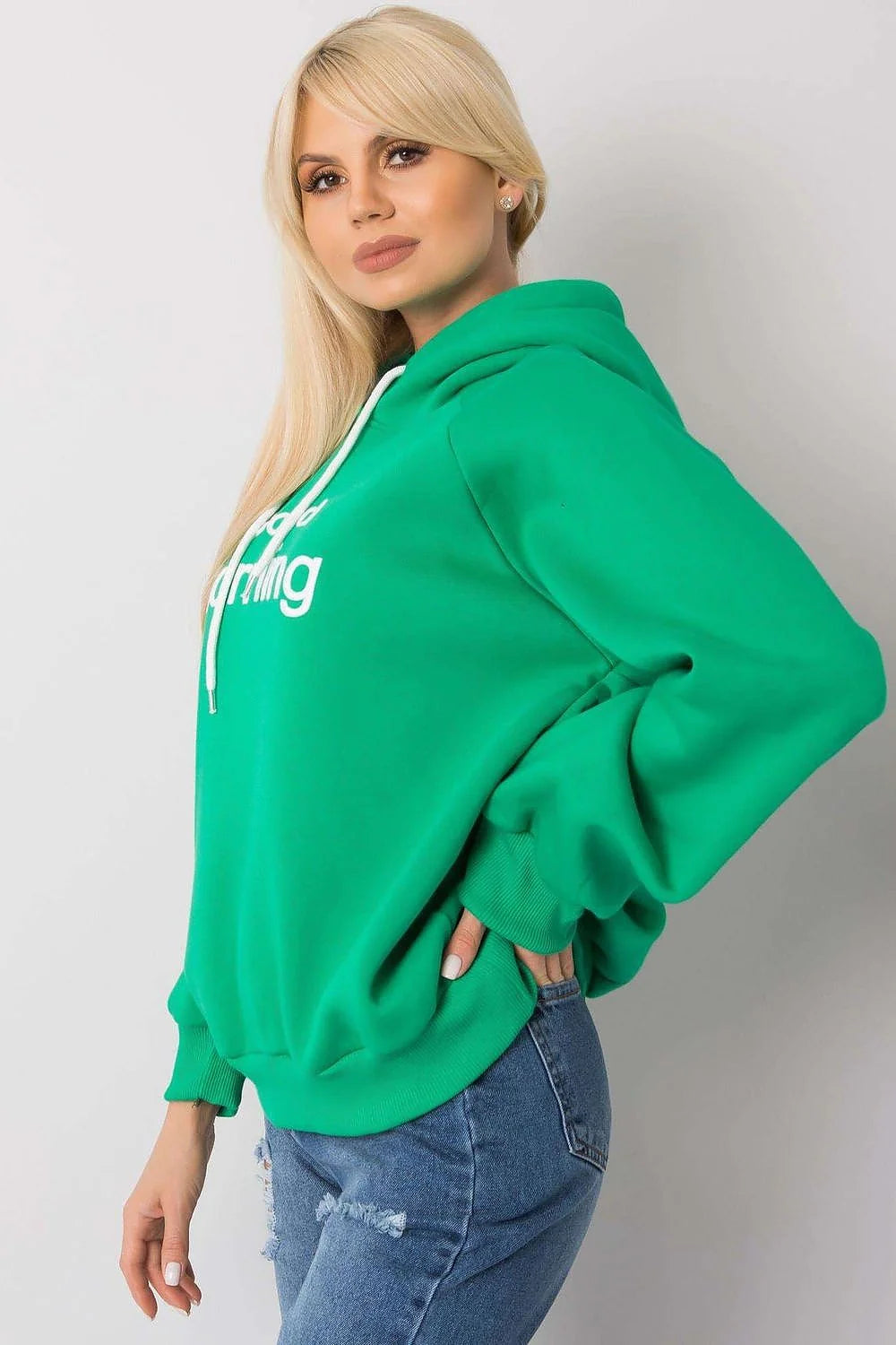 Sweatshirt femme oversize coton polyester bleu vif urbain moderne confortable manches longues GRL PWR