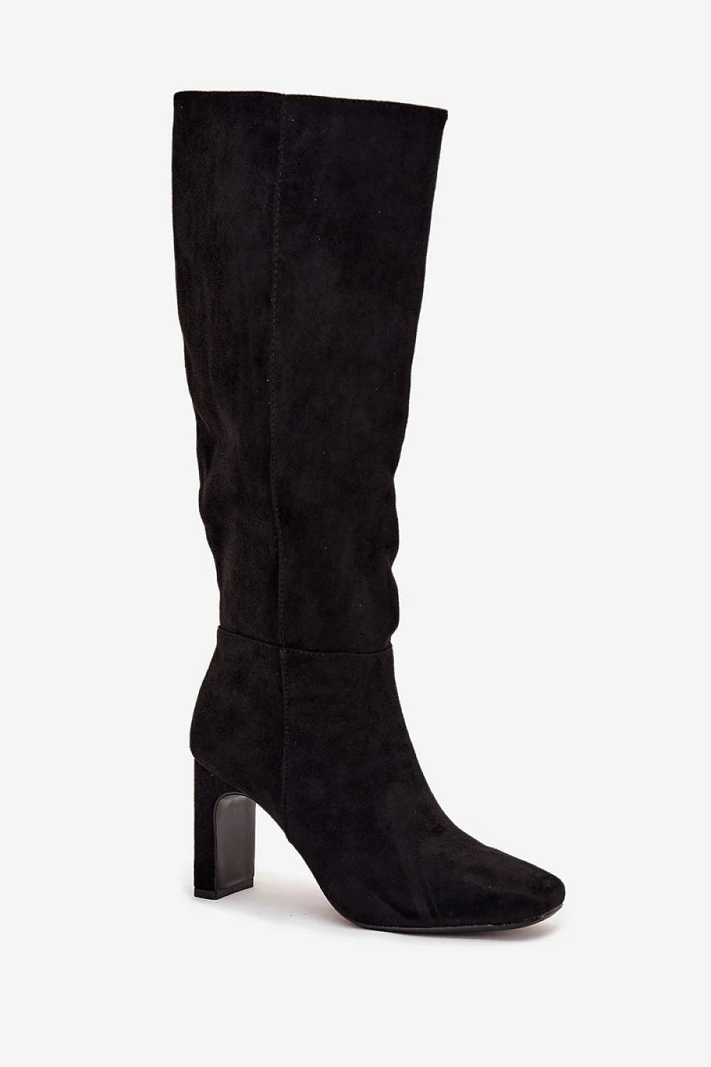 bottes femme suède noir montantes genou fermeture éclair talon colonne hauteur9cm bouts carrés doublure fourrure semelle fine confortable élégantes
