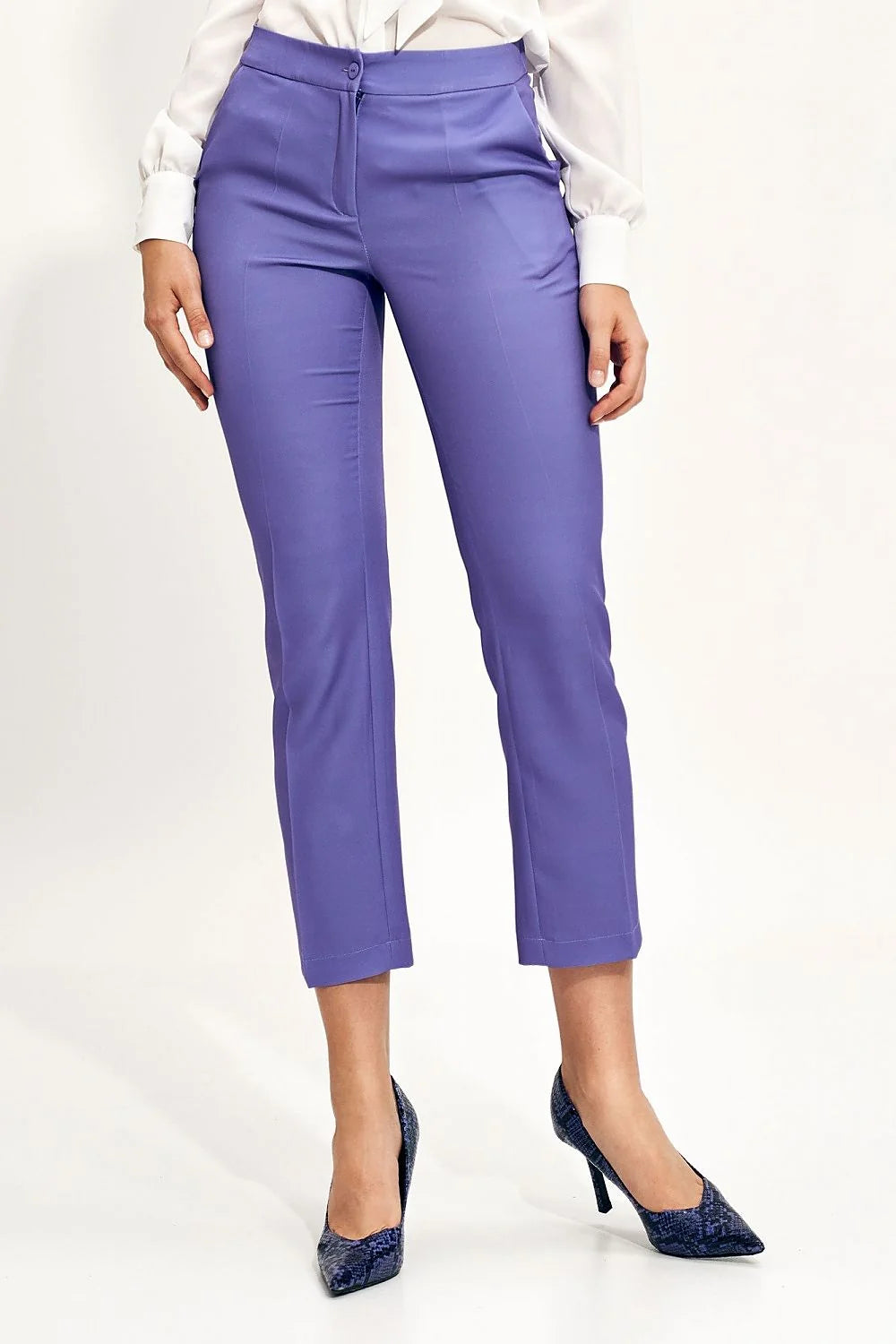 Pantalon femme slim taille haute couleur violet vif design moderne coupe ajustée polyester élasthanne 3%
