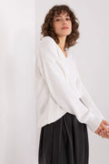 Pull pour femme élégant tricot texture variée encolure V manches longues côtelées couleur blanche polyvalent mode féminin