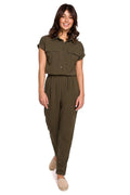 Combinaison pantalon kaki style safari décontracté, confortable et élégante pour femmes modernes en coton