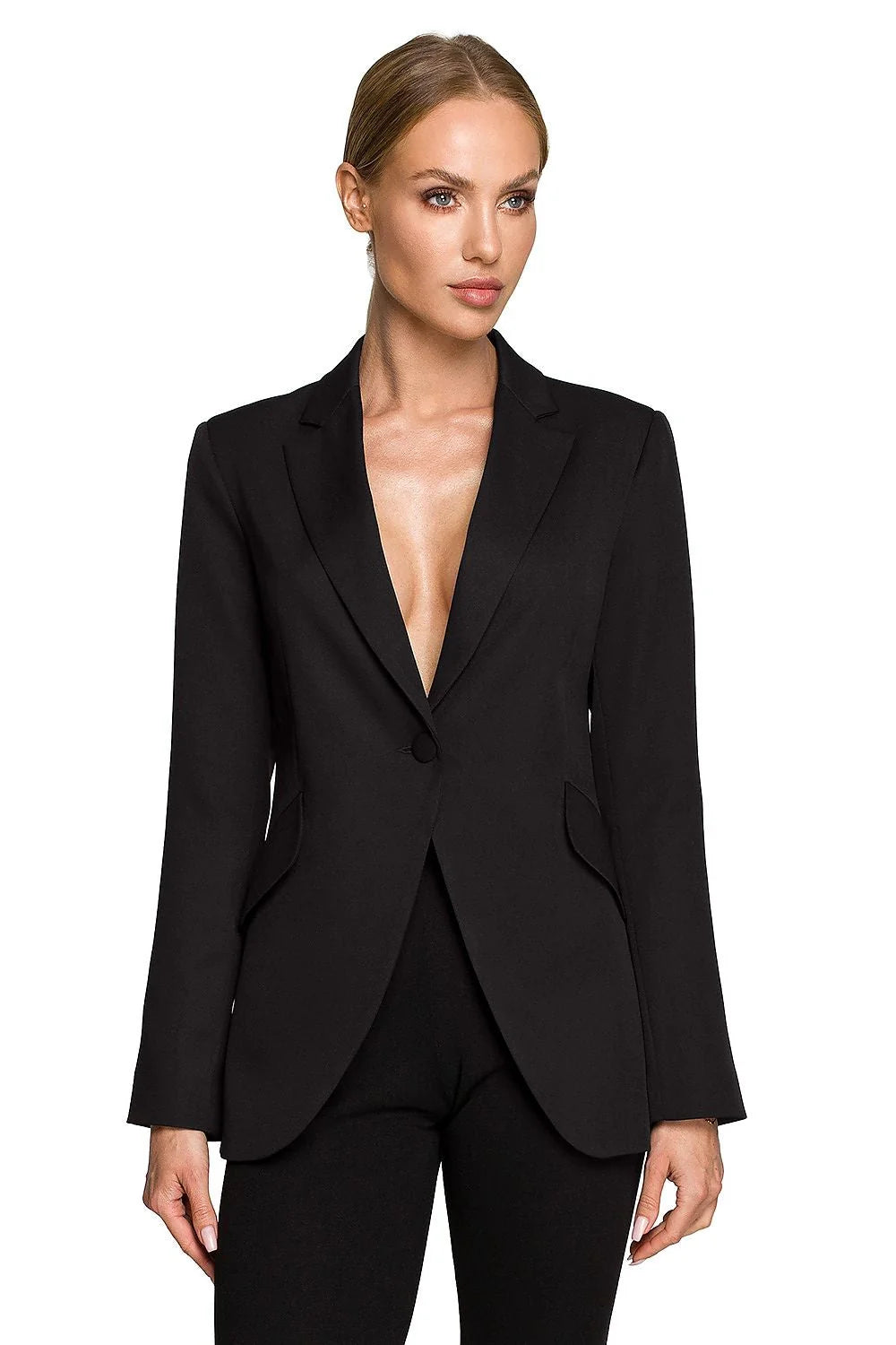 Blazer femme élégant vert éclatant coupe ajustée épaulettes discrètes poches rabat tissu de qualité polyester élasthanne