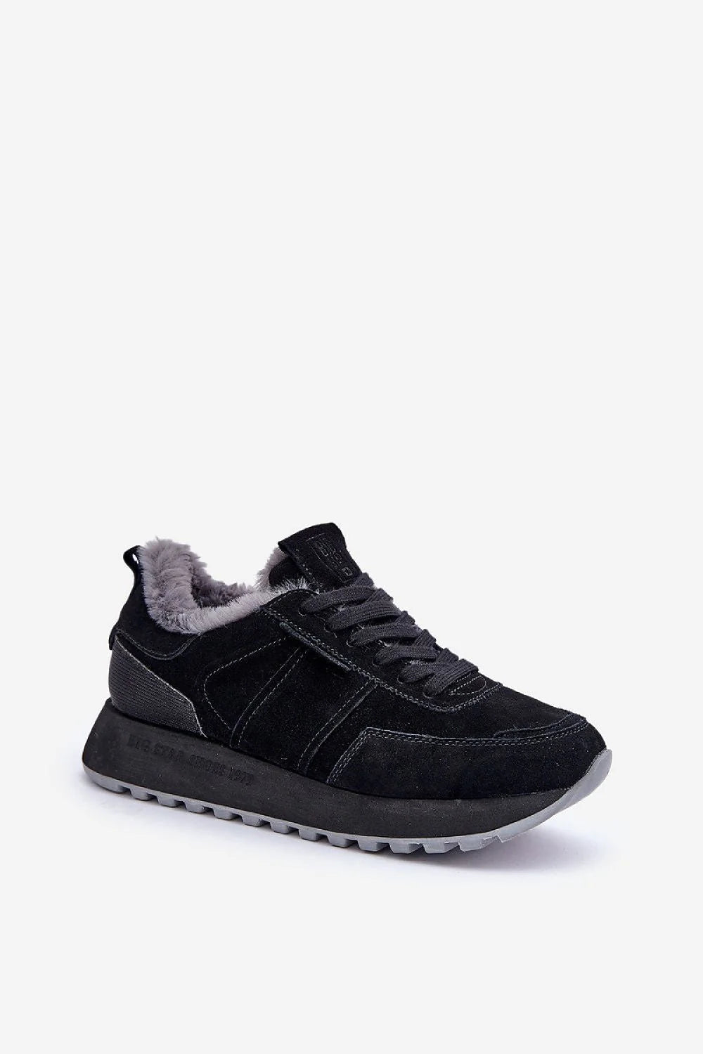 Chaussures de sport femmes design moderne épuré tige basse suède noir fourrure synthétique semelle Hi-Poly System