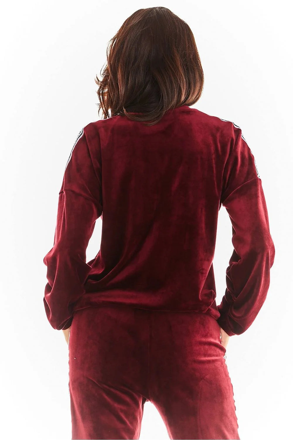 Sweatshirt femme velours bordeaux casual-chic confortable manches longues col rond mode automne élégance
