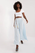 Pantalon femme style palazzo viscose légère taille haute ceinture tressée couleur bleu ciel summer occasion