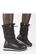 bottes neige noires talon bas cordon serrage mi mollet tige matelassée tissu technique simili cuir semelle crantee antiderapante