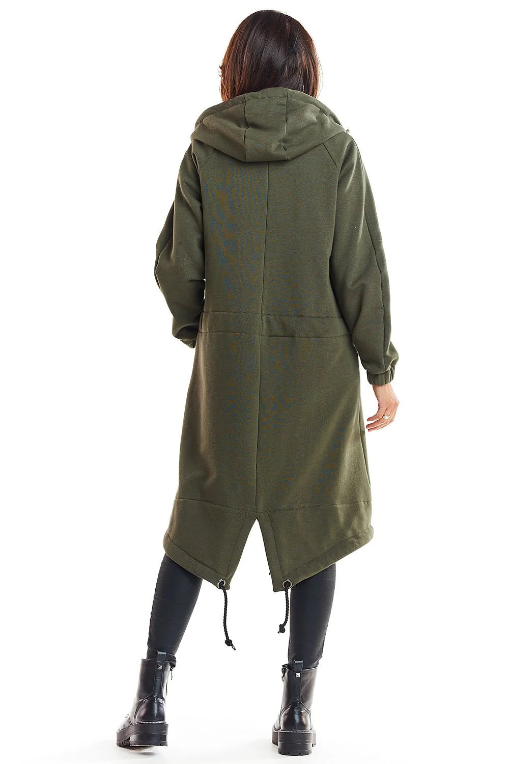 Manteau long ample beige coton style décontracté moderne avec capuche pour femme élégante et confortable