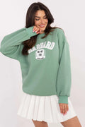 Sweatshirt Harvard Logo Vert Pastel Manches Longues Coupe Oversize Jupe Plissée Blanche Ensemble Vêtements Femme Style Preppy Casual
