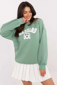 Sweatshirt Harvard Logo Vert Pastel Manches Longues Coupe Oversize Jupe Plissée Blanche Ensemble Vêtements Femme Style Preppy Casual