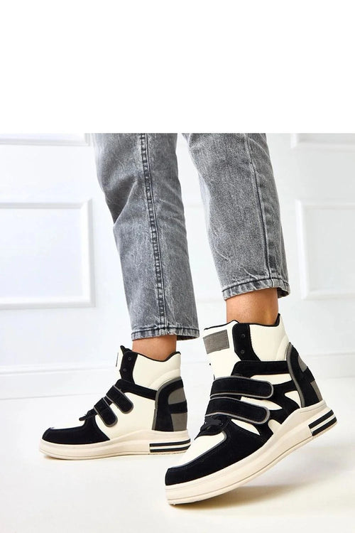 baskets montantes femme bicolore noir crème suède cuir bout arrondi lacets brides velcro réglables talon compensé semelle plateforme ivoire
