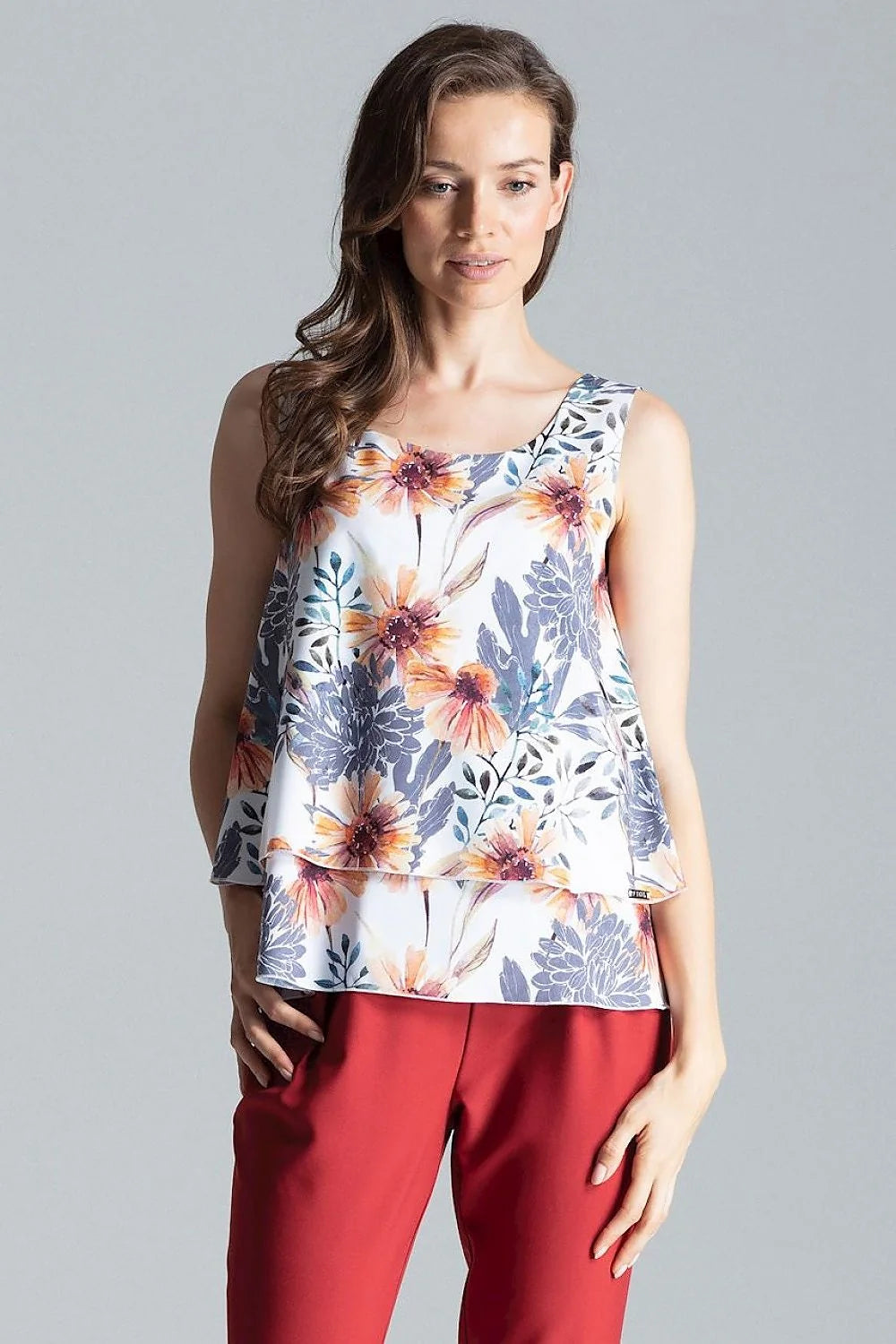 Haut élégant sans manches en polyester bleu marine coupe fluide superposition tissu femme moderne