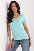 T-shirt femme Relevance style décontracté couleur bleu turquoise pastel manches courtes encolure ronde ajusté coton elasthanne polyvalent mode été 2023