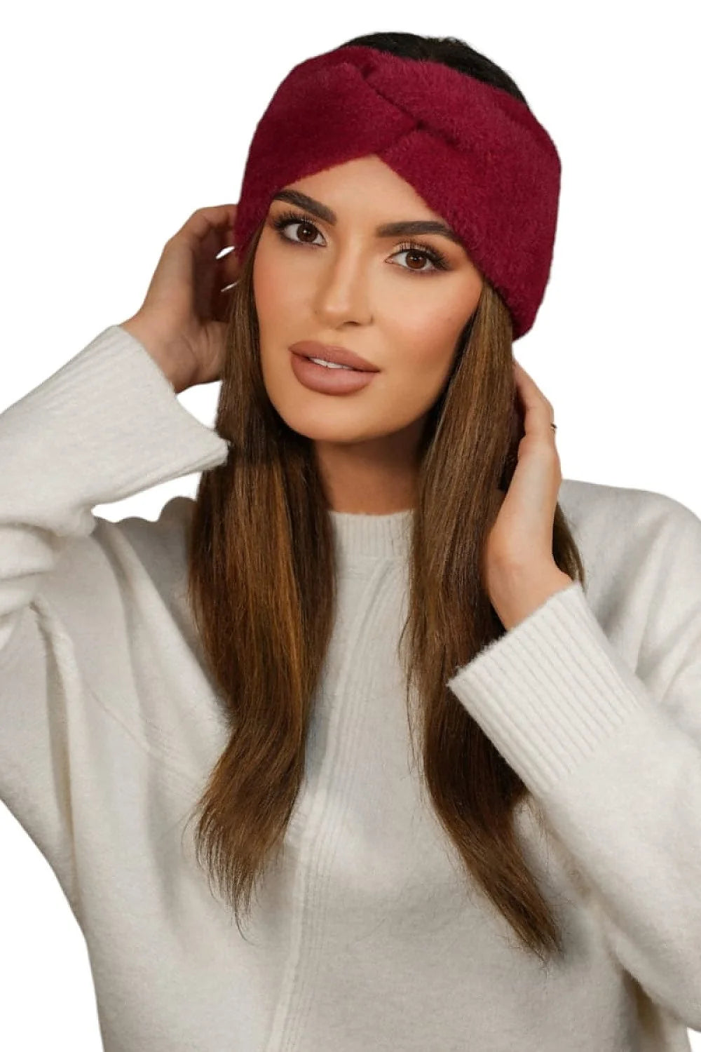 bandeau peluche bordeaux femme hiver turban twisté croisé devant large épais couvrant oreilles moelleux extensible chaud élégant bohème taille unique