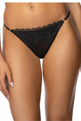 String sexy minimaliste en dentelle noir et blanc, bretelles fines, dos en maille, coton élasthanne, femme