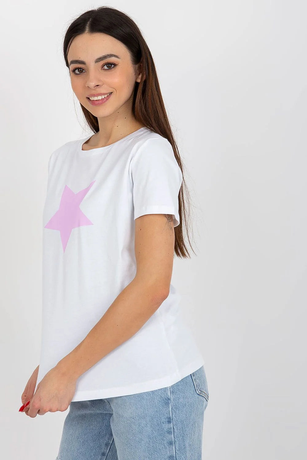 T-shirt pour femme moderne à manches courtes en coton élasthanne motif étoile rose ajusté versatile
