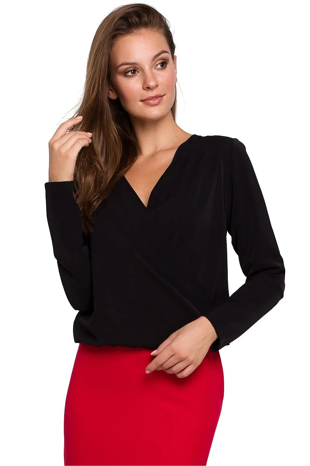 chemisier makover femme élégant sophistiqué confortable fluide polyester élasthanne enveloppe décolleté V manches longues tombé délicat