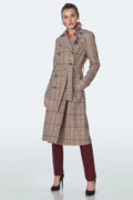 Manteau long carreaux Prince de Galles en polyester spandex élégant chic hiver pour femmes 2020