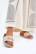 claquettes suédine écologique mors doré plateforme pailletée tressée semelle profilée confortable estival femme chic glamour beige