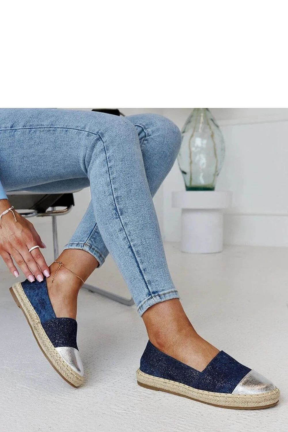 espadrille femme Solea marine pailletée embout argenté métallisé semelle jute tressée plateforme caoutchouc bout rond confortable décontractée chic élégante