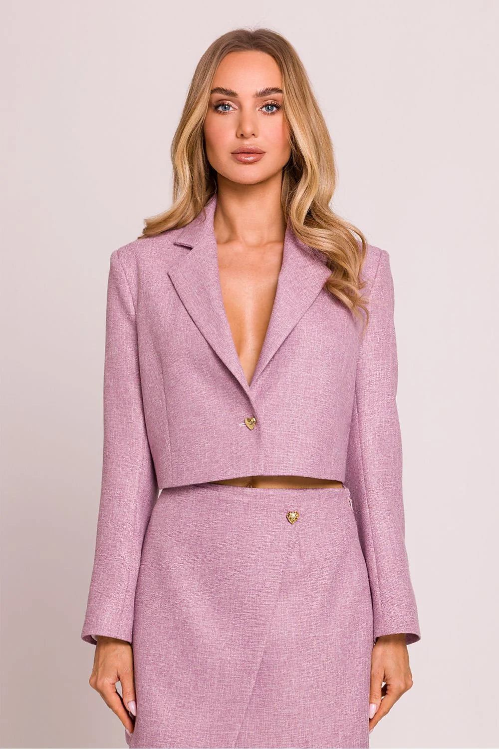 Veste élégante court style intemporel coupe ajustée blazer femme tissu高品质 cœur bouton Poland polyester rayon spandex