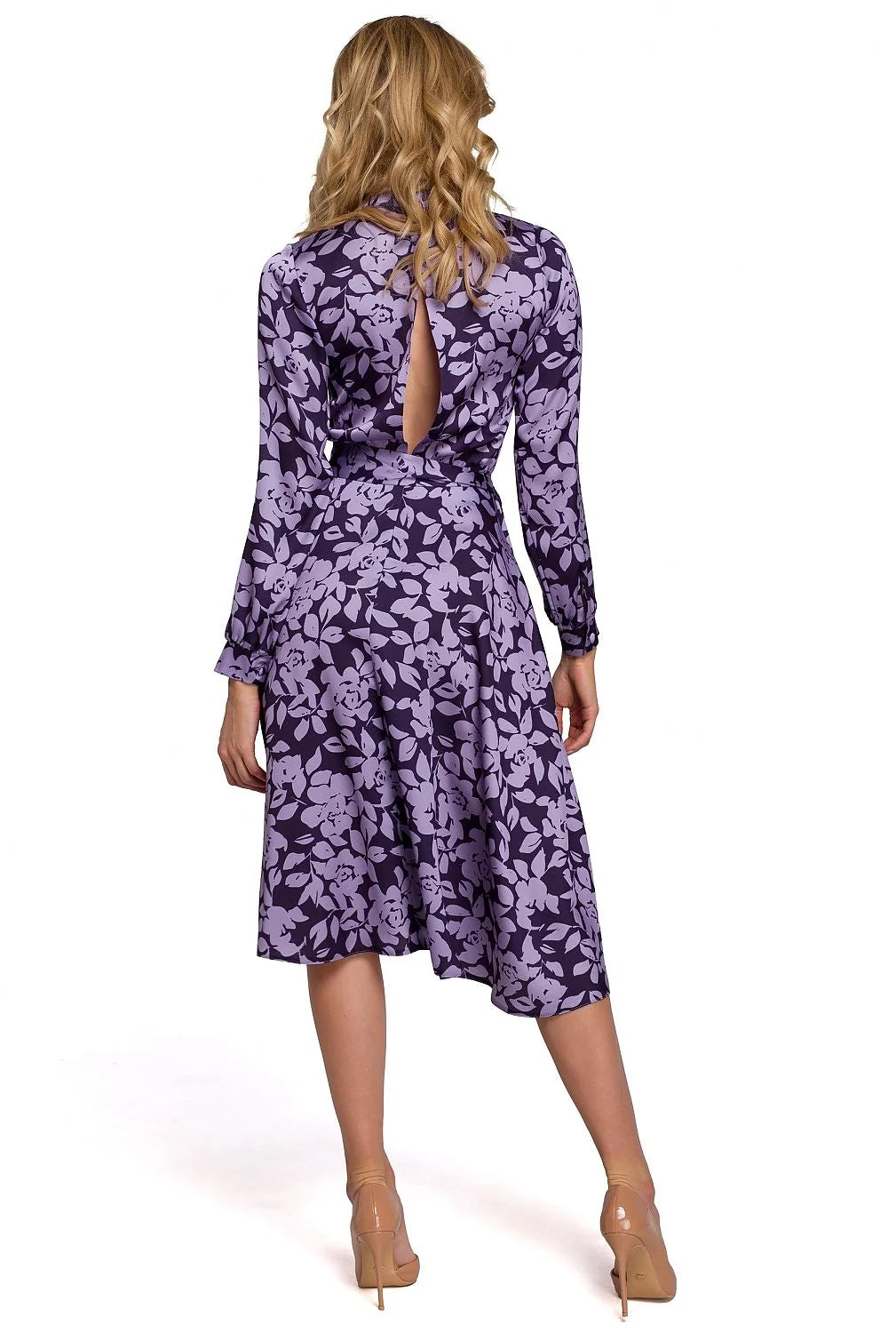Robe femme polyester romantique coupe évasée col montant élégante florale contrastée idéale toutes occasions