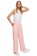 Pantalon en tissu léger coupe large rose clair style décontracté pour femme moderne élégante
