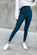 ensemble legging sweatshirt femme taille haute bleu petrole slim cheville seconde peau stretch gainant ceinture plate coutures discrètes