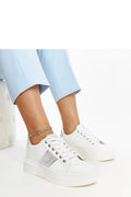 Baskets mode femmes blanches argentées semelle épaisse design moderne chic lacets métalliques élégance urbaine polyvalence