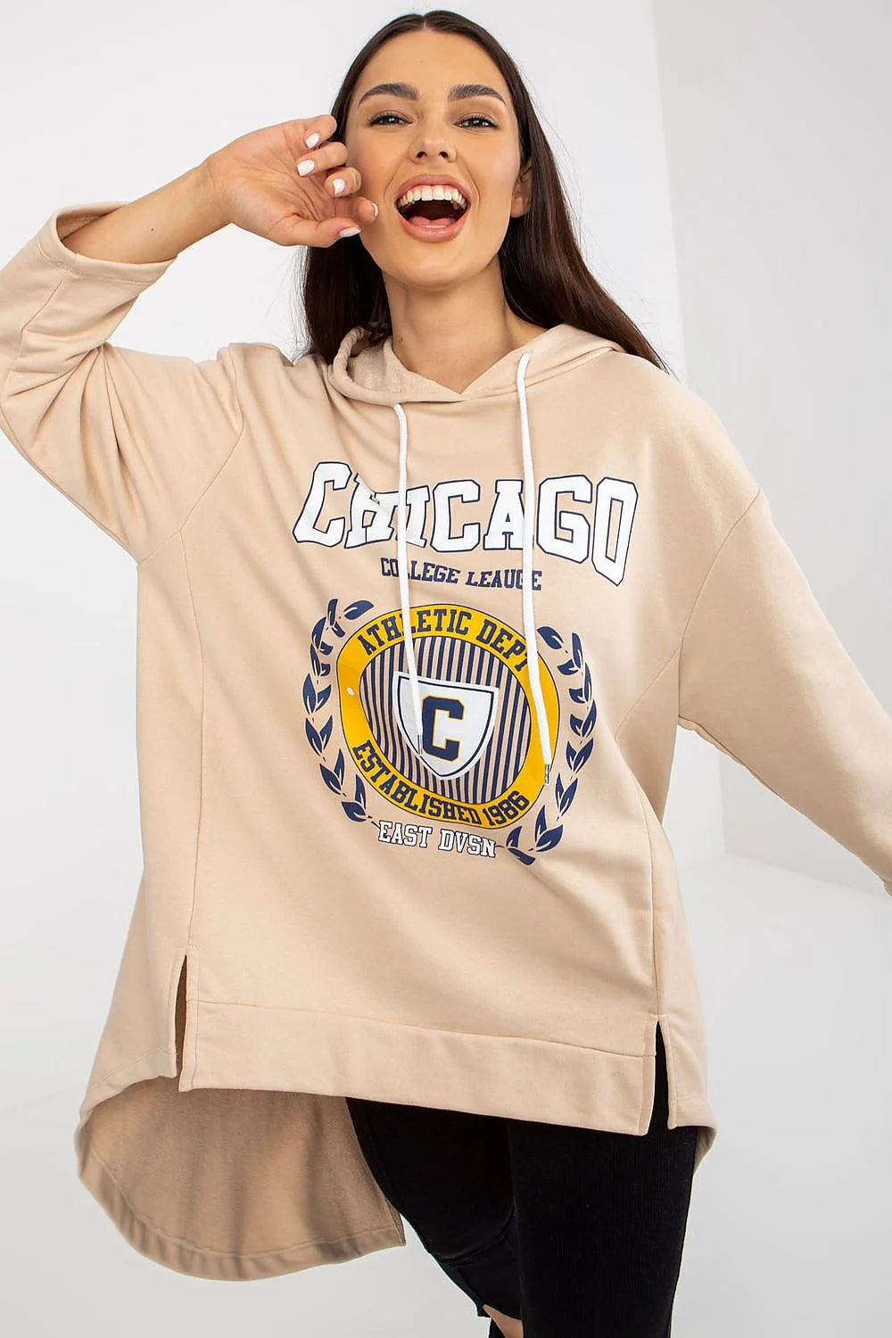 Sweatshirt pour femme Fancy rose pâle oversize capuche manches longues graphic print