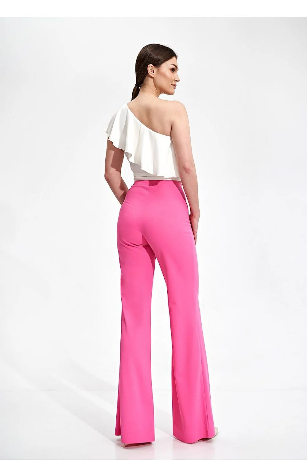 Pantalon moderne femme Figl taille haute matière extensible style élégant couleur bleu roi sans boutons sans poches