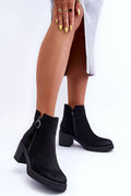 Bottes à talons femmes suédine écologique talon carré fermeture éclair latérale style automne noir polyvalence confort