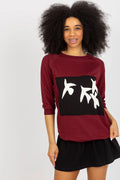 Top femme élégant longues manches couleur bordeaux motif abstrait moderne coupe décontractée style casual chic tissu confortable