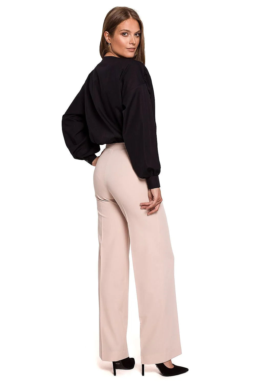 Pantalon Makover long droit taille haute structuré stretch élasthanne polyester rayon confortable ajusté élégant professionnel intemporel boutons dorés ourlets
