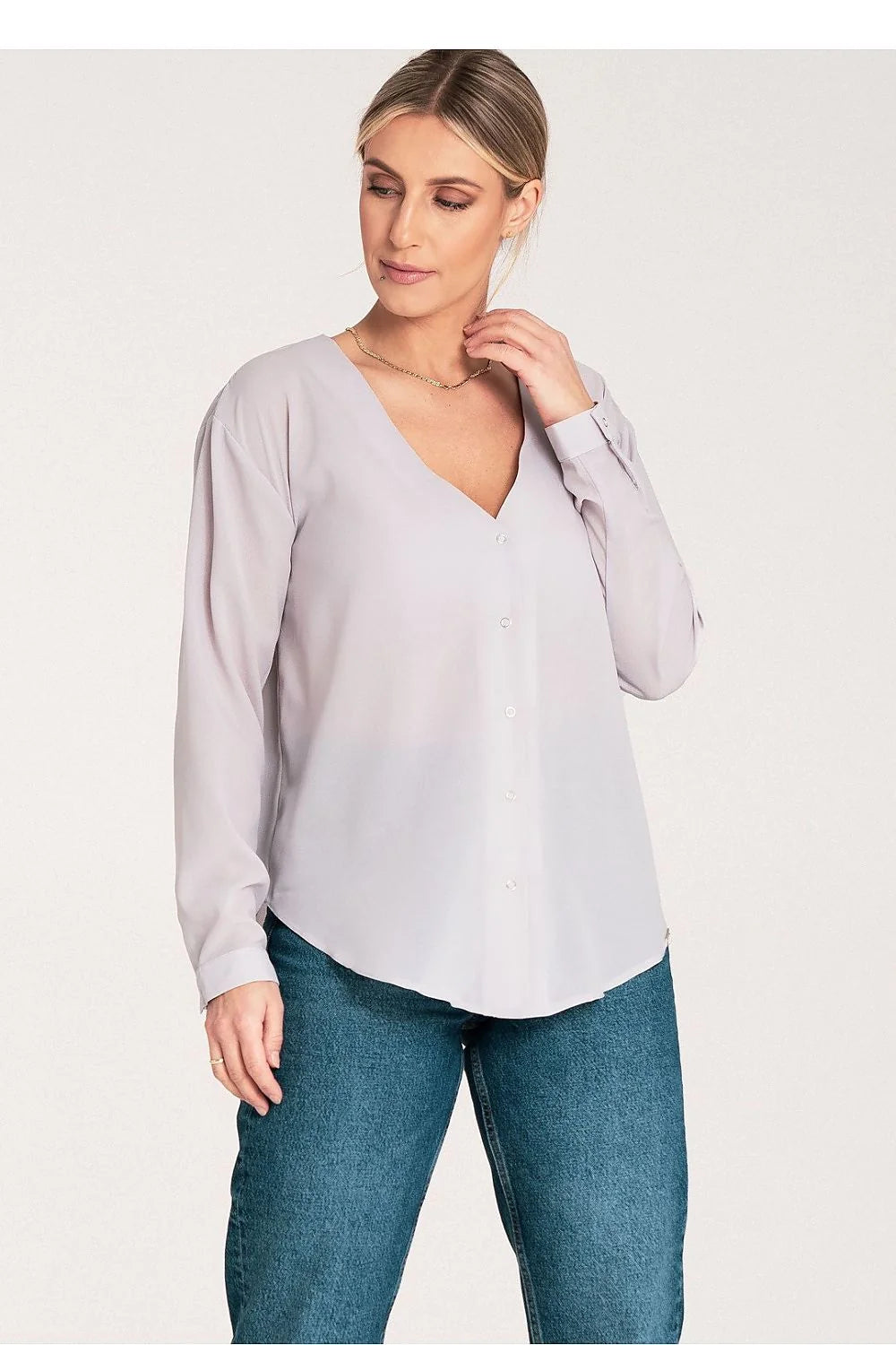 Chemise femme manches longues col V élasthanne polyester blouse élégante décontractée coupe fluide femme occasion professionnelle Casual Chic